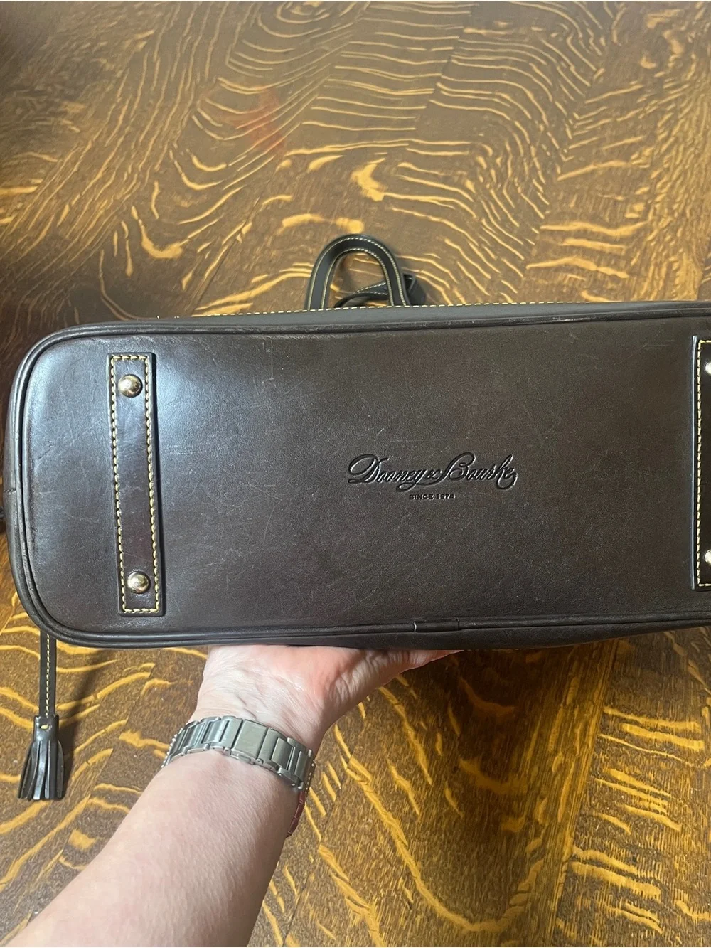 Dooney & Bourke Dark Cognac Croc-Embossed Leather Shoulder Bag w/a wallet.